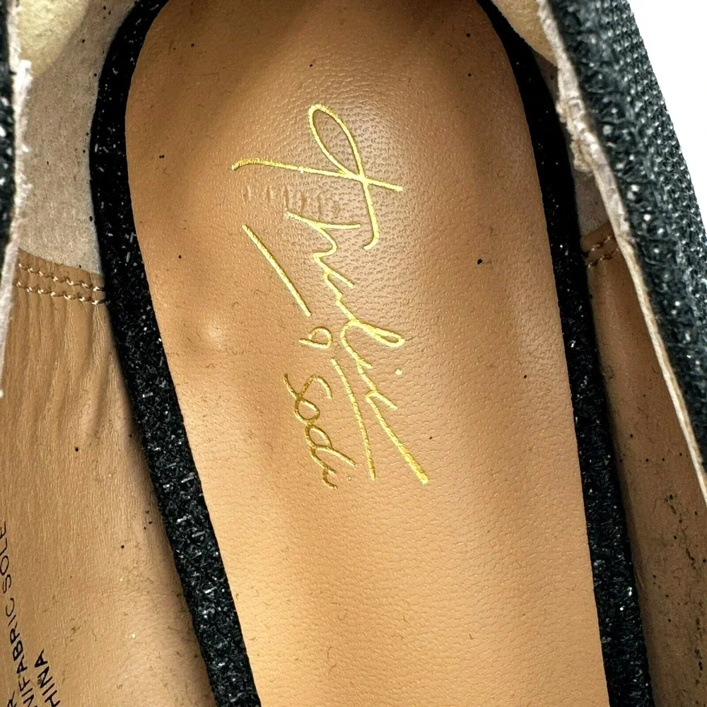 THALIA‎ SODI Women's 8.5 Lenna Black Beaded High Heels Pumps Peep Toe Vegan Glam